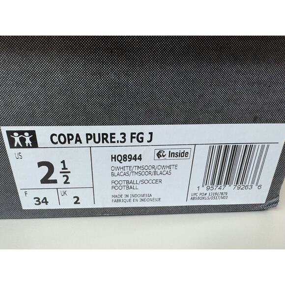 adidas Youth Copa Pure.3 FG Cleats 2.5 White Leather Soccer HQ8944 NWB - Picture 9 of 12